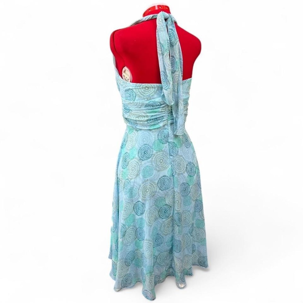 Connected Apparel Y2K Light Blue & Green Swirl Halter Dress Ruched Waist Size 8 - Picture 4 of 7